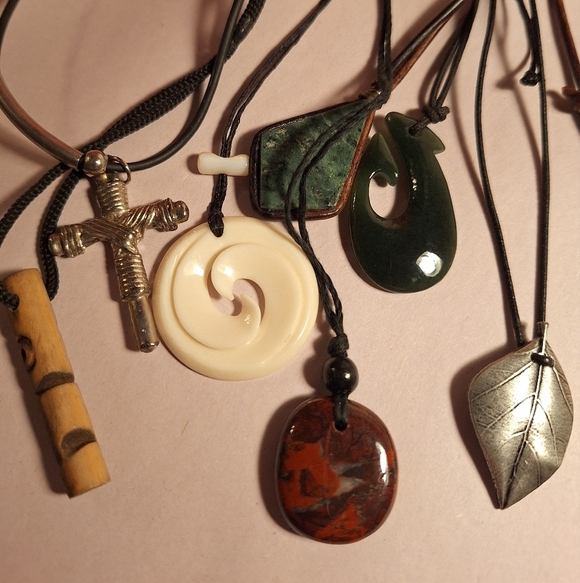 7 Unisex Corded Necklaces Some Natural Elements Cross Stones Rugged Hippie BEACH - Picture 4 of 4